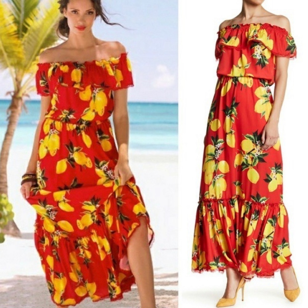 Alexia Admor, Lemon-print Off-the-shoulder Dress
